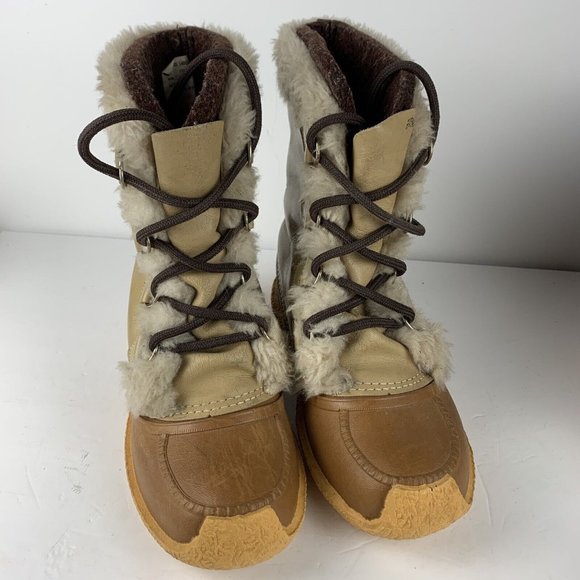 Sorel Women’s Nanook Boots Size 8 Winter Brown Leather Faux Fur Lace zip Vintage - Picture 3 of 10